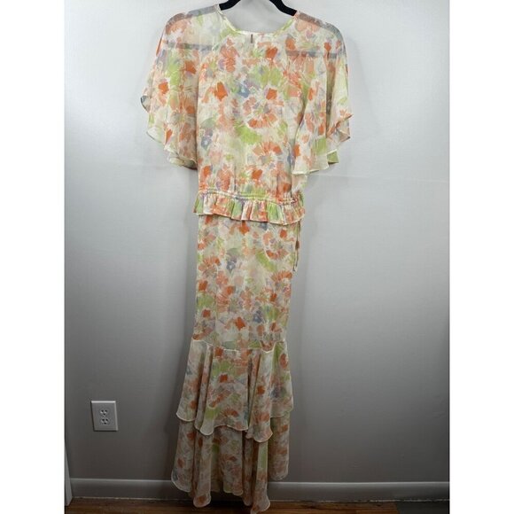 MISA Alana Floral Flutter Maxi Dress Chiffon Size XS NWT in Pastel Splash - Picture 5 of 5
